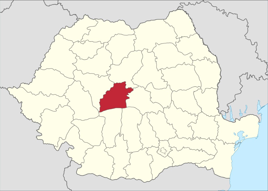 Map of Romania with Sibiu County highlighted